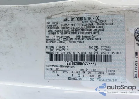 2006 Ford Mustang Gt z USA, uszkodzony, nr VIN 1ZVFT82H065228852